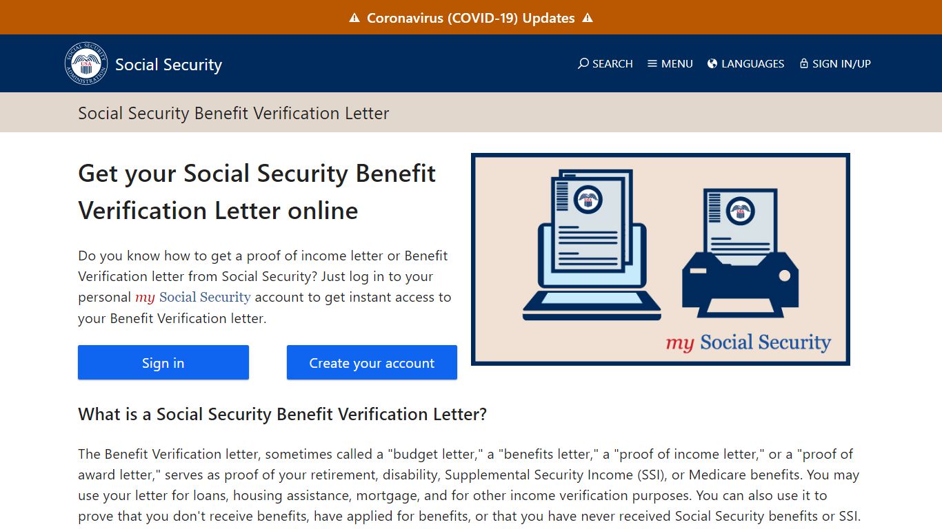 Benefit Verification Letter | SSA - Social Security Administration